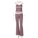 Polka Dot Print Vest Two Piece Pants Set GLAG-S5920299G