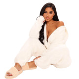 Plus Size Long Sleeve Hooded Plush Jumpsuit GXHF-Y88021