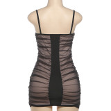 Mesh Patchwork Ruched Sling Mini Dress GZJQ-K25D85965
