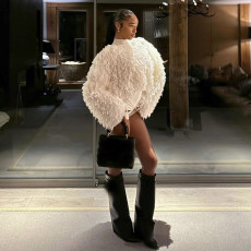 Solid Color Long Sleeve Tassel Tops Coats GZJQ-W25L84137