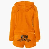 Plus Size Cat Embroidered Plush Long-Sleeve Two-Piece Pajama Set GXHF-Y88560