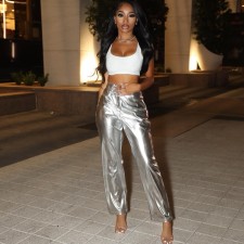 High Waist PU Leather Casual Pants GXHF-X86815