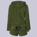 Plus Size Cat Embroidered Plush Long-Sleeve Two-Piece Pajama Set GXHF-Y88560