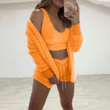Plus Size Plush Long Sleeve Coat+Vest+Short 3 Piece Set GXHF-HT869