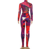 Print Long Sleeve Crop Tops Two Piece Pants Set GZJQ-K25S86357