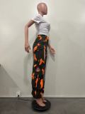 Camouflage Print Holes Cross Straight Pants OD-8600
