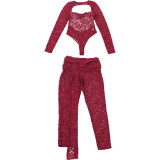 Lace See Through Backless Bodysuit Two Piece Pants Set GZJQ-K25S86050