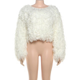 Solid Color Long Sleeve Tassel Tops Coats GZJQ-W25L84137