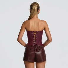 PU Leather Wrap Chest Banage Tops GDSF-D25TP501