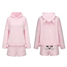 Plus Size Cat Embroidered Plush Long-Sleeve Two-Piece Pajama Set GXHF-Y88560