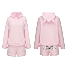 Plus Size Cat Embroidered Plush Long-Sleeve Two-Piece Pajama Set GXHF-Y88560