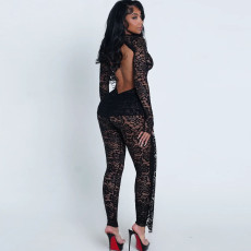 Lace See Through Backless Bodysuit Two Piece Pants Set GZJQ-K25S86050