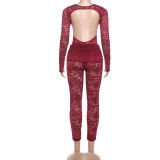 Lace See Through Backless Bodysuit Two Piece Pants Set GZJQ-K25S86050
