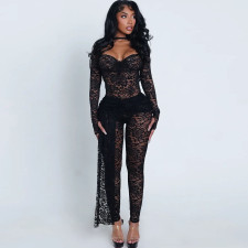 Lace See Through Backless Bodysuit Two Piece Pants Set GZJQ-K25S86050