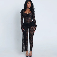 Lace See Through Backless Bodysuit Two Piece Pants Set GZJQ-K25S86050