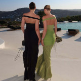 Patchwork Mesh One Shoulder Split Maxi Dress GLAG-D5A20336F