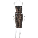 Leopard Print Wrap Chest Tops Two Piece Skirts Set GLAG-S5920248G