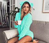 Plus Size Plush Loungewear Long Sleeve Hooded Romper GXHF-Y25669