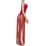Solid Color Tassel Tube Top Bodysuit GZJQ-K25K86552
