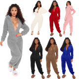 Plus Size Long Sleeve Hooded Plush Jumpsuit GXHF-Y88021