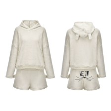 Plus Size Cat Embroidered Plush Long-Sleeve Two-Piece Pajama Set GXHF-Y88560