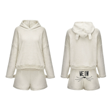 Plus Size Cat Embroidered Plush Long-Sleeve Two-Piece Pajama Set GXHF-Y88560