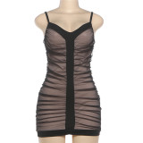 Mesh Patchwork Ruched Sling Mini Dress GZJQ-K25D85965