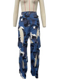 Camouflage Print Holes Cross Straight Pants OD-8600