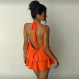 Sleeveless Halterneck Tie Up Backless Mini Dress GZJQ-K25D87118
