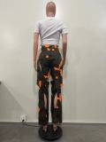 Camouflage Print Holes Cross Straight Pants OD-8600