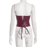 PU Leather Wrap Chest Banage Tops GDSF-D25TP501
