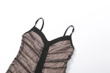 Mesh Patchwork Ruched Sling Mini Dress GZJQ-K25D85965