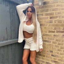 Plus Size Plush Long Sleeve Coat+Vest+Short 3 Piece Set GXHF-HT869