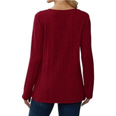 Solid Color V-neck knitted Long Sleeve Top GYOU-CX803