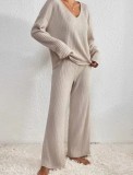 Casual Long Sleeve V-neck And Pants Suit GYOU-CX4818
