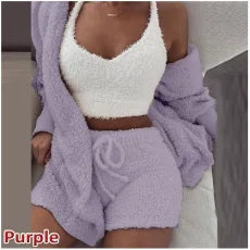 Plus Size Plush Homewear Casual 3-Piece Pajama Set GXHF-YM303