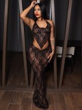 Halterneck Tie Up Lace Backless Long Skirt Two Piece Set GXHF-X80318