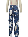 Camouflage Print Holes Cross Straight Pants OD-8600