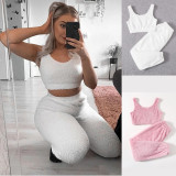 Solid Color Plush Tank Tops Two Piece Pants Set GXHF-X08292163