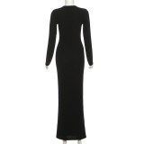 Long Sleeve Hollow Out Maxi Dress GZJQ-K25D85474