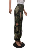Camouflage Print Holes Cross Straight Pants OD-8600