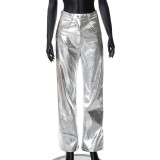 High Waist PU Leather Casual Pants GXHF-X86815