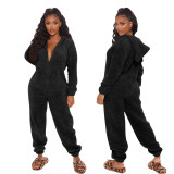 Plus Size Long Sleeve Hooded Plush Jumpsuit GXHF-Y88021