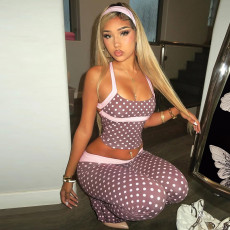 Polka Dot Print Vest Two Piece Pants Set GLAG-S5920299G