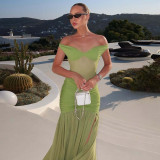 Patchwork Mesh One Shoulder Split Maxi Dress GLAG-D5A20336F