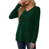 Solid Color V-neck knitted Long Sleeve Top GYOU-CX803