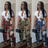 Camouflage Print Holes Cross Straight Pants OD-8600