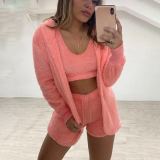 Plus Size Plush Long Sleeve Coat+Vest+Short 3 Piece Set GXHF-HT869