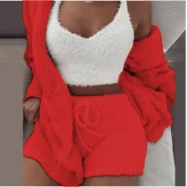 Plus Size Plush Homewear Casual 3-Piece Pajama Set GXHF-YM303