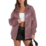 Long Sleeve Collared Zipper PU Leather Jacket GYOU-CX830